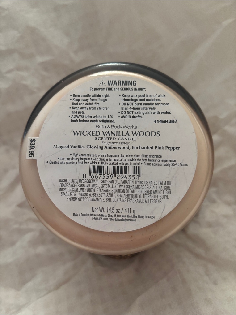 Bath & Body Works Wicked Vanilla Woods Candle w/RARE Limited Edition Snake Lid - Picture 6 of 6